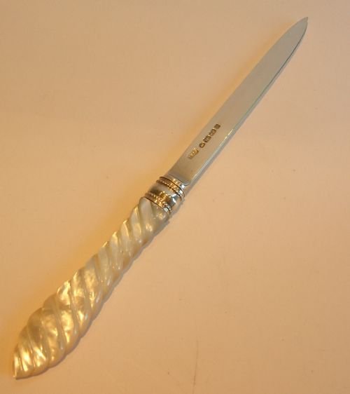fig 1. English Sterling Silver & Mother of Pearl Letter Opener - 1874