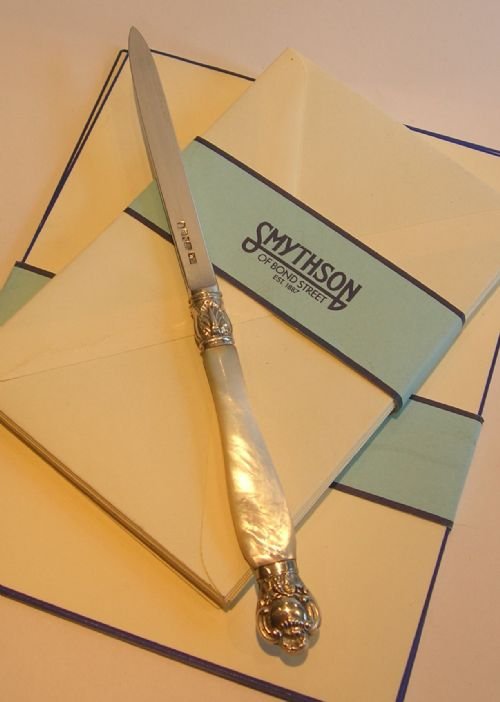 Antique English Sterling Silver & Mother of Pearl Letter Opener