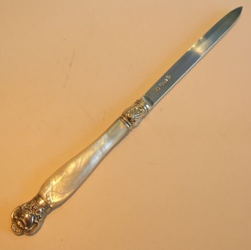 fig 1. Antique English Sterling Silver & Mother of Pearl Letter Opener