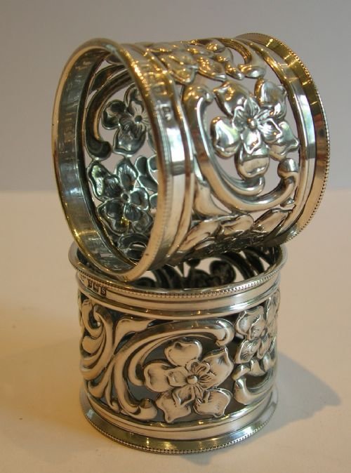 Pair Sterling Silver Art Nouveau Napkin Rings - Hallmarked 1917