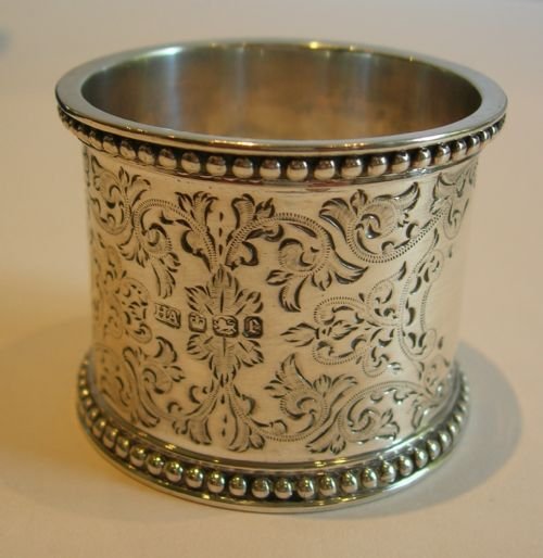 fig 2. Pair Large Heavy Victorian English Sterling Silver Napkin Rings - 1897
