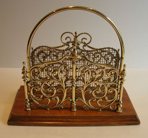 Antique English Brass & Oak Letter Rack / Holder C.1890