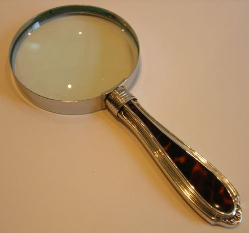 English Sterling Silver & Tortoise Shell Handled Magnifying Glass