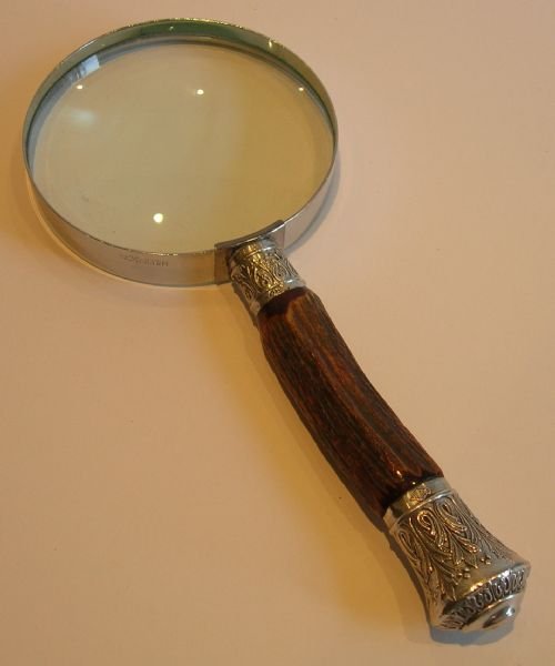 fig 1. Medium Antler Horn & Sterling Silver Handled Magnifying Glass - 1886