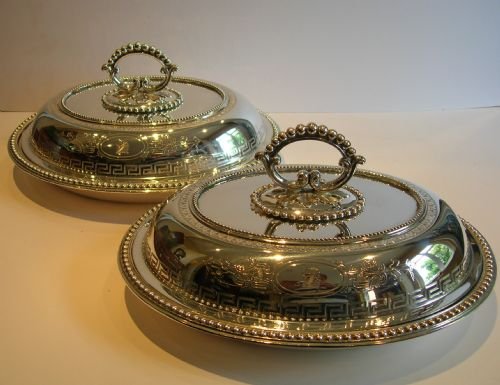 Top Quality Pair Antique English Silver Plate Entree Dishes C.1850