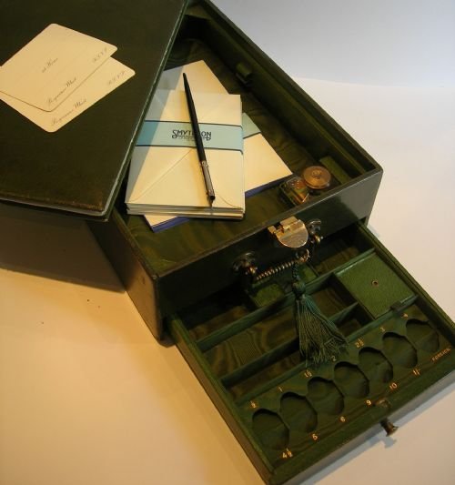 Unusual Antique English Leather Writing Box by Vickery, London - Reg. 1896