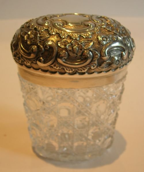 Handsome Quality Cut Crystal Jar with Sterling Silver Lid - 1894