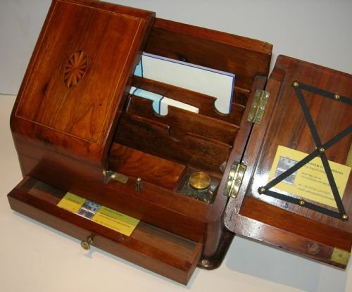 Small Antique English Inlaid Walnut Stationery Cabinet C.1890