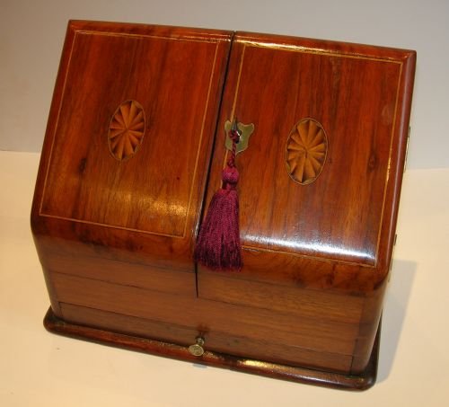 fig 1. Small Antique English Inlaid Walnut Stationery Cabinet c.1890