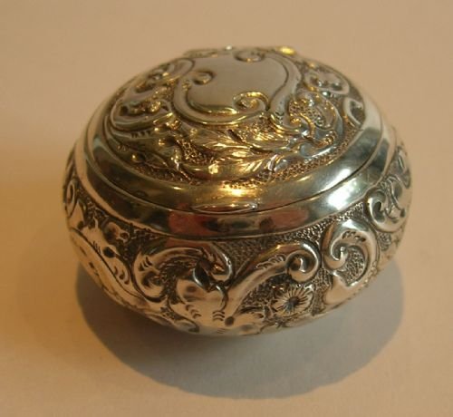Unusual Antique Sterling Silver Pill Box - Birmingham 1904