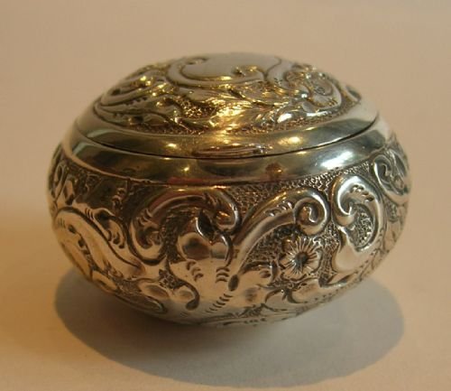 fig 1. Unusual Antique Sterling Silver Pill Box - Birmingham 1904