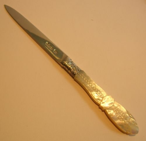 Antique Sterling Silver & Mother of Pearl Letter Opener - 1907