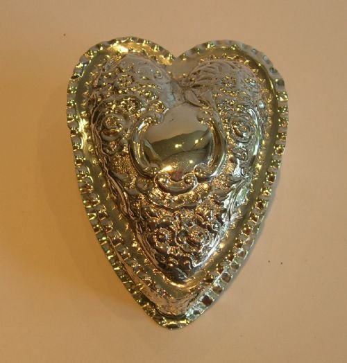 Large Antique Sterling Silver Heart Shaped Box - Chester 1896