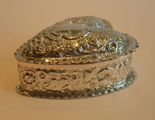 fig 1. Large Antique Sterling Silver Heart Shaped Box - Chester 1896