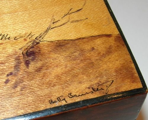 fig 1. English Burr Cedar Box - Penwork & Hand Painted Hunt Scene - Signed