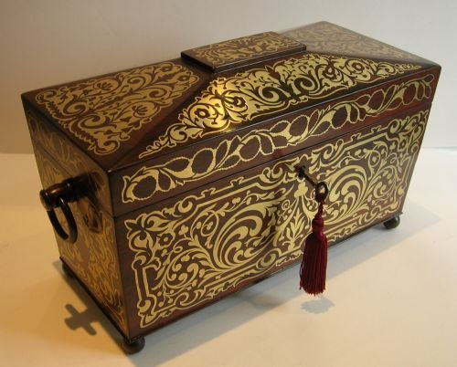 Grand English Regency Brass Inlaid Rosewood Tea Caddy C.1820