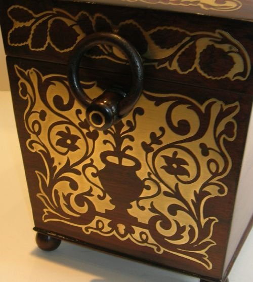 fig 1. Grand English Regency Brass Inlaid Rosewood Tea Caddy c.1820
