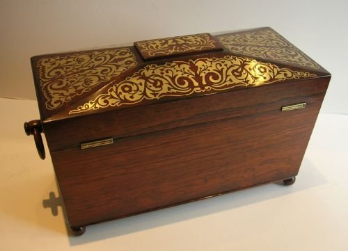 fig 2. Grand English Regency Brass Inlaid Rosewood Tea Caddy c.1820