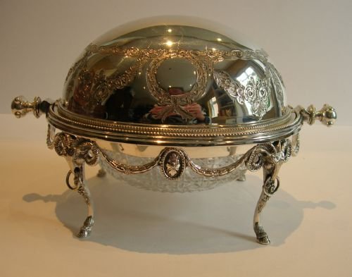 fig 1. Magnificent Silver Plate & Cut Glass Revolving Butter Dish - Figural - Rams