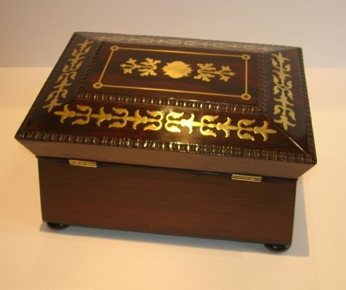 fig 1. English Regency Rosewood Jewelry Box - Cut Brass Inlay c.1820