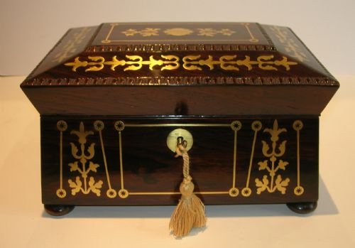 fig 2. English Regency Rosewood Jewelry Box - Cut Brass Inlay c.1820