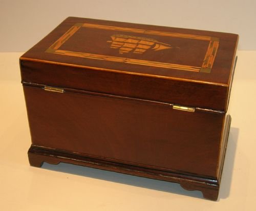 fig 1. Magnificent Sheraton Tea Caddy - Inlaid With Clipper Ship c.1780