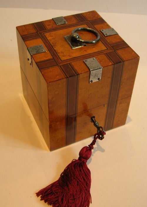 fig 1. Unusual Antique French Burr Maple Scent or Perfume Bottle Box c.1840