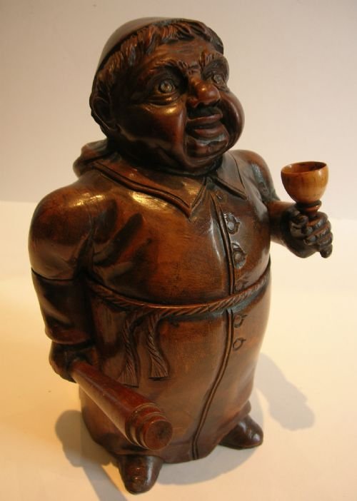 Stunning Antique Carved Figural Tobacco Jar / Box - Monk C.1880