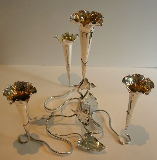 Antique English Silver Plated Four Trumpet Flower Epergne C.1900