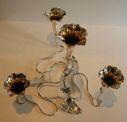 fig 1. Antique English Silver Plated Four Trumpet Flower Epergne c.1900
