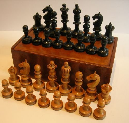 Fabulous Antique English Carved Boxwood Chess Set C.1900