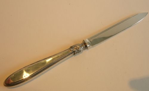 fig 1. Antique English Sterling Silver & Yellow Guilloche Enamel Letter Opener