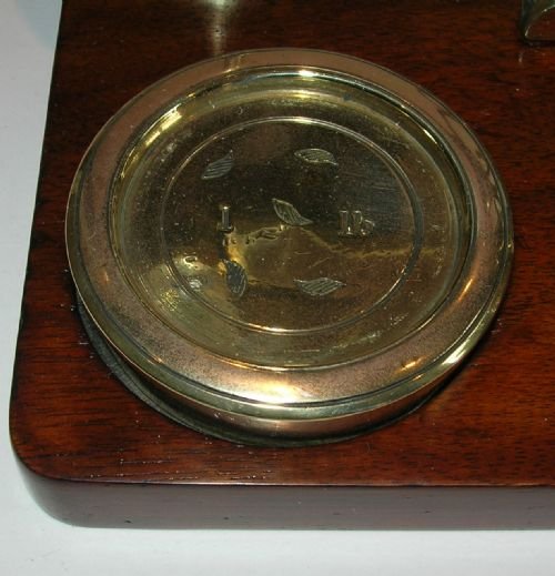 fig 1. Grand Large Antique English Mahogany & Brass Postal Scale - Signed