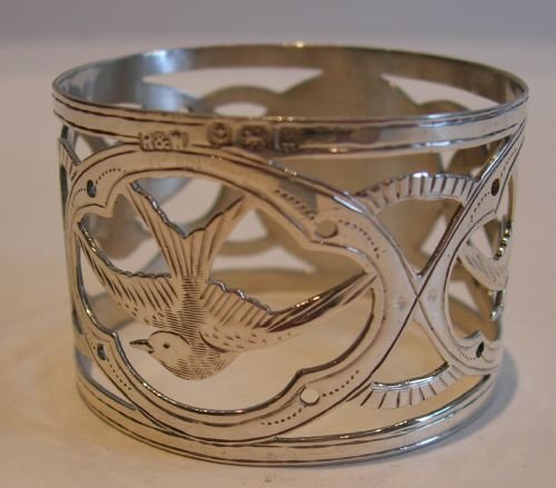 Antique Figural Sterling Silver Napkin Ring - Birds - Swallows - 1907