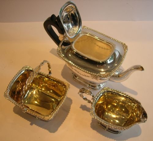 fig 1. Small Pretty Antique English Silver Plated Tea Set - Garlands and Bows