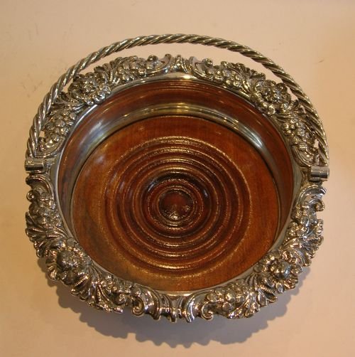 fig 1. Rare Antique English Silver Plated Wine Coasters With Handles c.1880