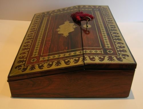 fig 1. English Regency Rosewood Lap Desk - Intricate Cut Brass Inlay c.1820