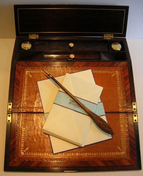 fig 2. English Regency Rosewood Lap Desk - Intricate Cut Brass Inlay c.1820