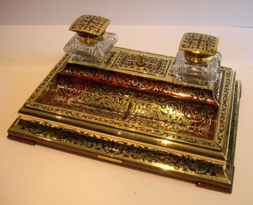 Exceptional Antique Boulle Inkstand / Desk Set by Asprey, Bond Street C.1870