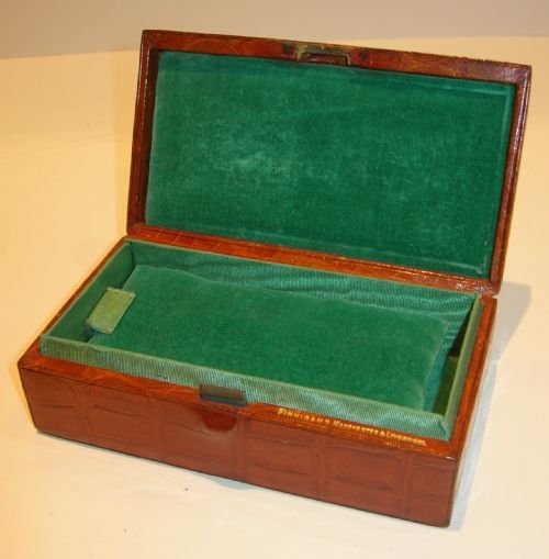 Small Crocodile / Alligator Clad Travel Jewelry Box by Finnigan's C.1900