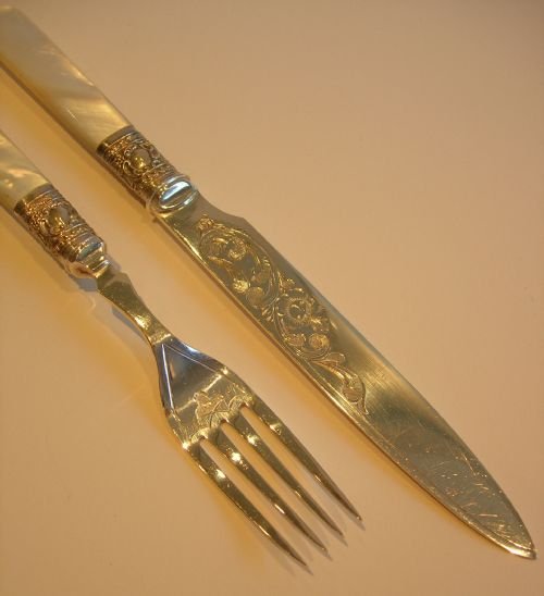 fig 2. Magnificent Set 12 Fruit Knives & Forks / Mother of Pearl Handles by WATSON & GILLOT