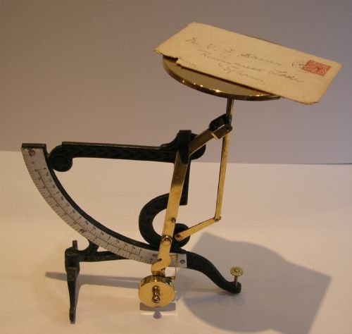 Antique Cast Iron & Brass Postal Scale with Dual Gauge - Enamel