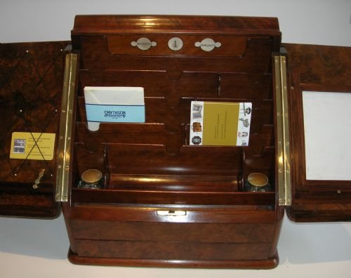 Huge English Victorian Stationery / Writing Box in Burr Walnut C.1890