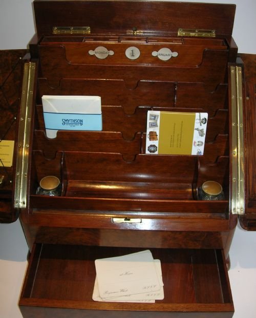 fig 3. Huge English Victorian Stationery / Writing Box In Burr Walnut c.1890