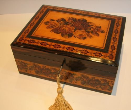 Stunning Coromandel & Tunbridge Ware Jewelry / Table Box C.1870
