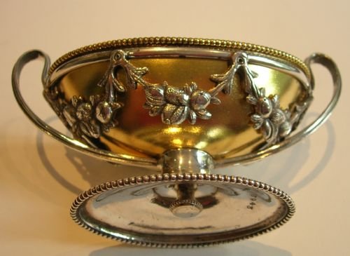 fig 2. Magnificent Boxed Set Silver Plate & Gilded Salts by Atkin Brothers c.1890