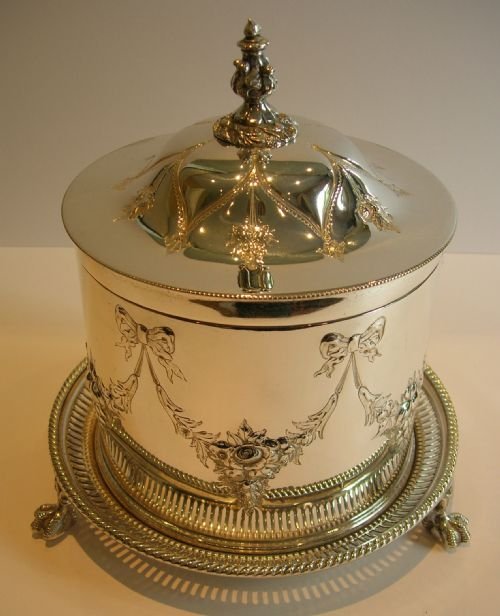 Fabulous Antique English Biscuit Box in Silverplate C.1880