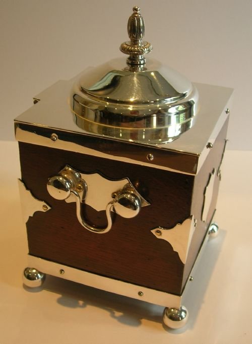 fig 1. Fabulous English Oak and Silver Plated Biscuit Box / Tea Caddy