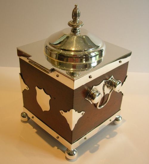 fig 2. Fabulous English Oak and Silver Plated Biscuit Box / Tea Caddy