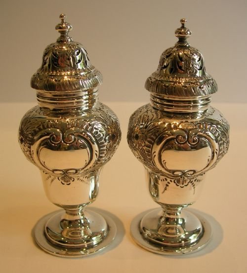 Handsome Large Pair Sterling Silver Pepper Pots / Pepperettes - Elkington & Co.
